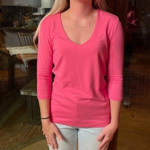 Hot pink v neck 3/4 sleeve blouse